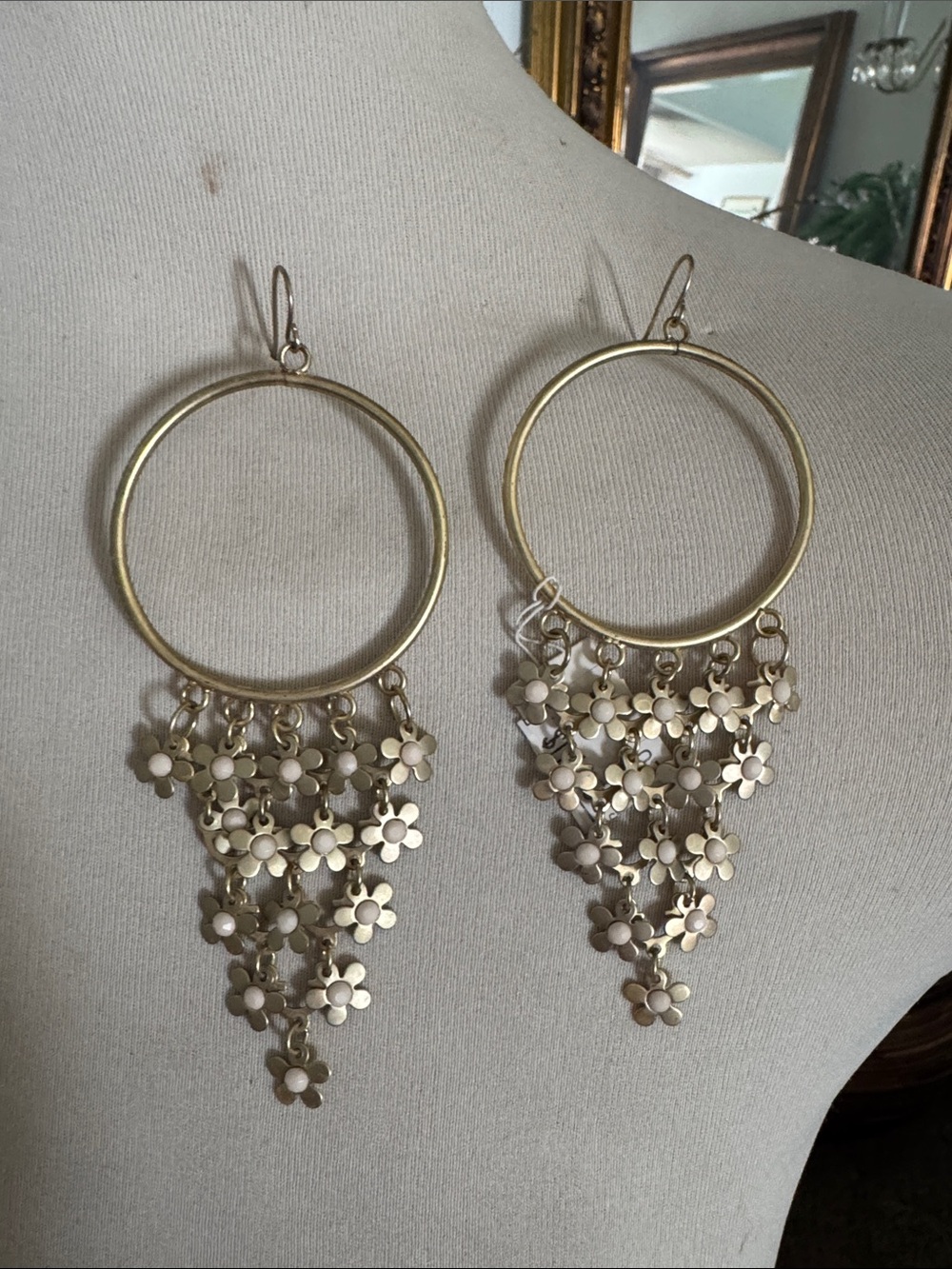 Gold Floral Hoop Dangle Earrings - Women Jewelry